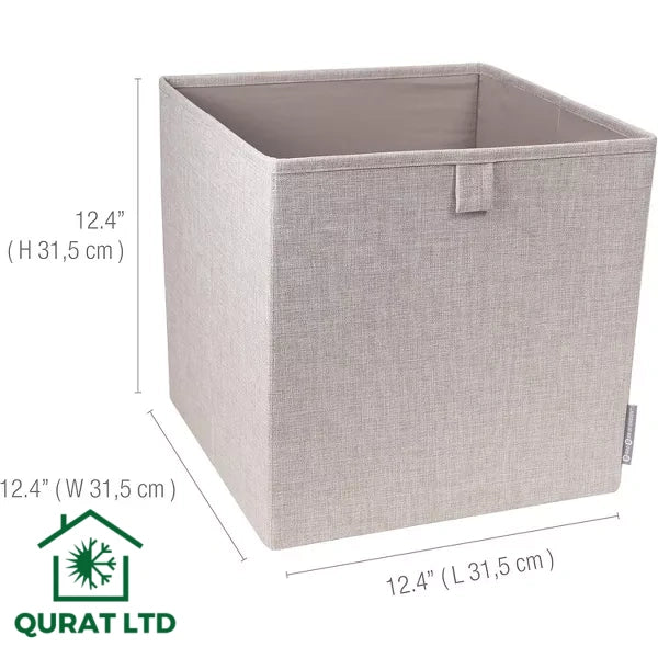 Bigso Soft Foldable Cube Storage Box – Multi-Purpose Organizer for Closets & Shelves – Beige/Grey