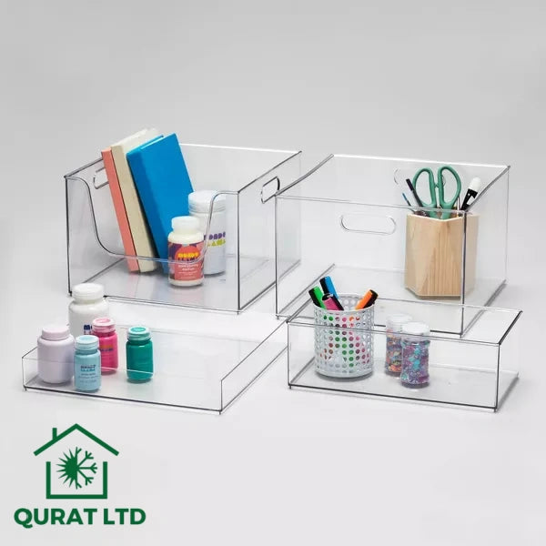 12" x 6" x 4" All Purpose Storage 1/2 Storage Bin - Brightroom™: Clear Plastic Decorative Container, No Assembly Required