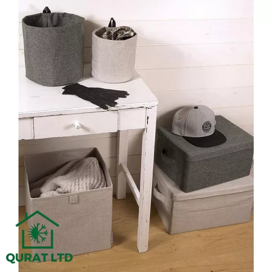 Bigso Soft Foldable Cube Storage Box – Multi-Purpose Organizer for Closets & Shelves – Beige/Grey